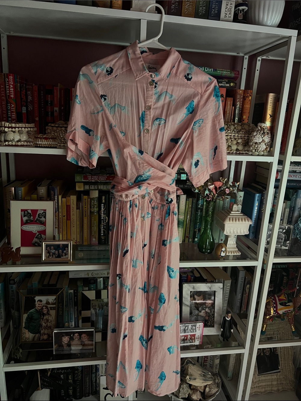 Claire Henui Kai Shirt Dress in Pink and Blue Mermaid Print